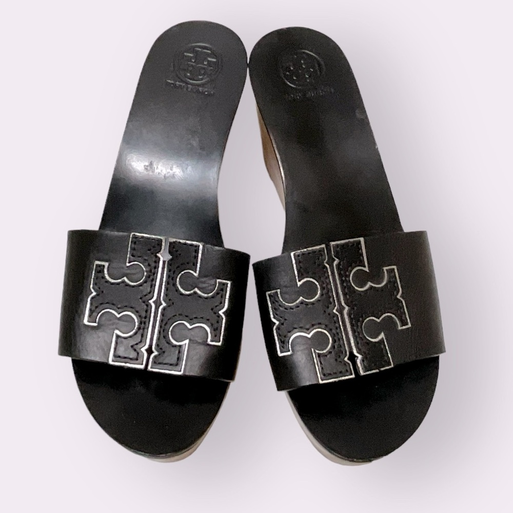 Stunning Tory Burch Wood Bottom Platform Slide Sandals - Size 6.5, Great shape!